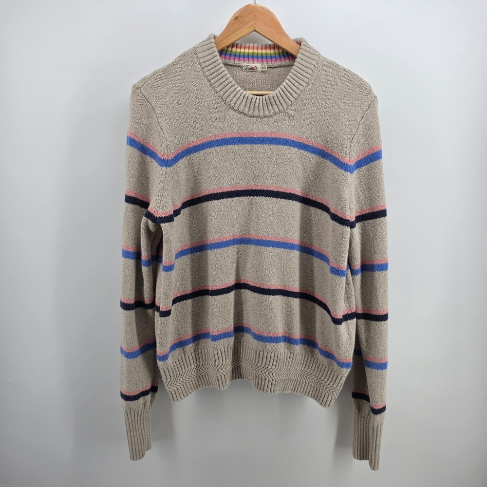 Faherty Brand Women's XL Beige Striped Crewneck Cotton Blend heavy Sweater